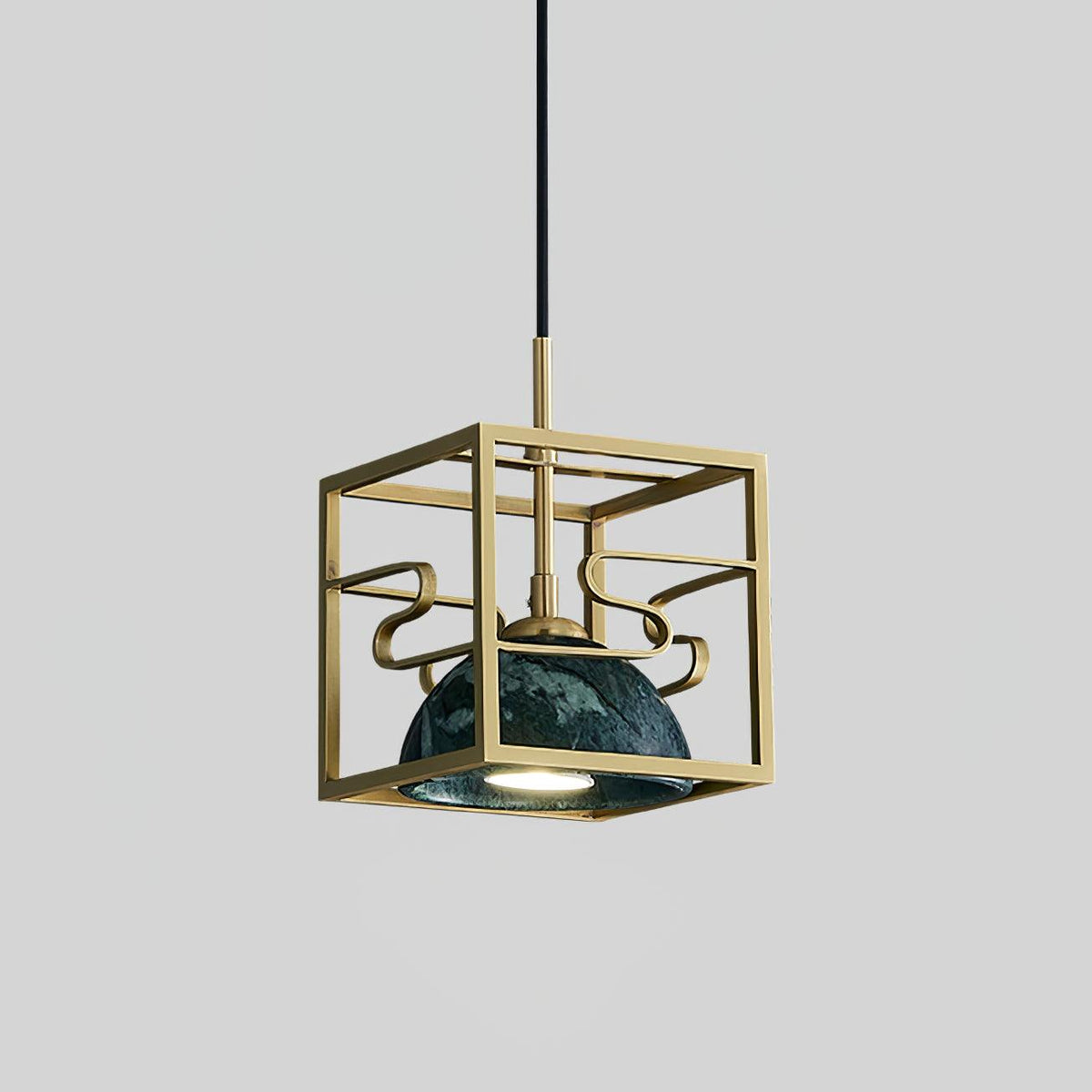 Lantern Square Brass and Marble Pendant Light for Modern Interiors