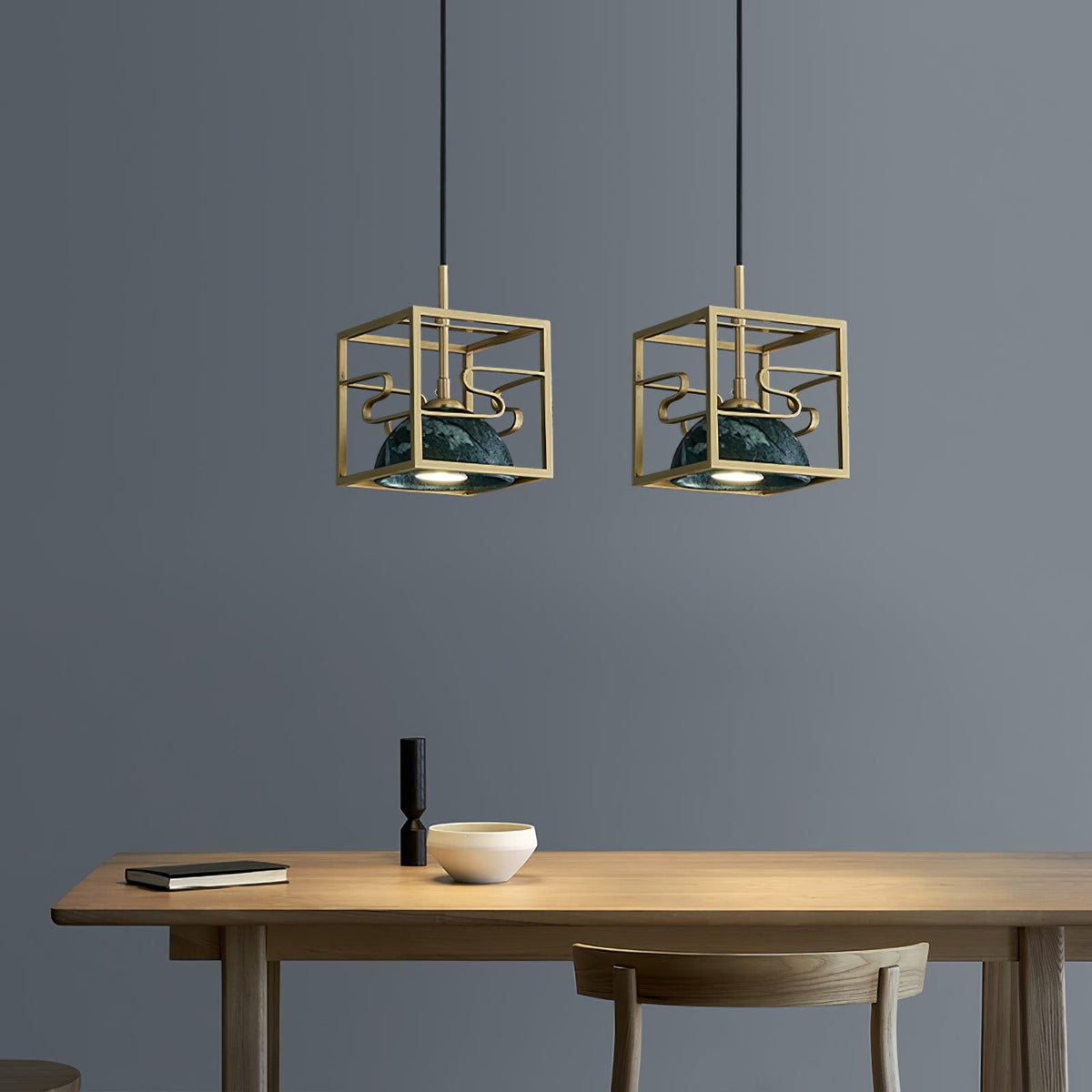 Lantern Square Brass and Marble Pendant Light for Modern Interiors