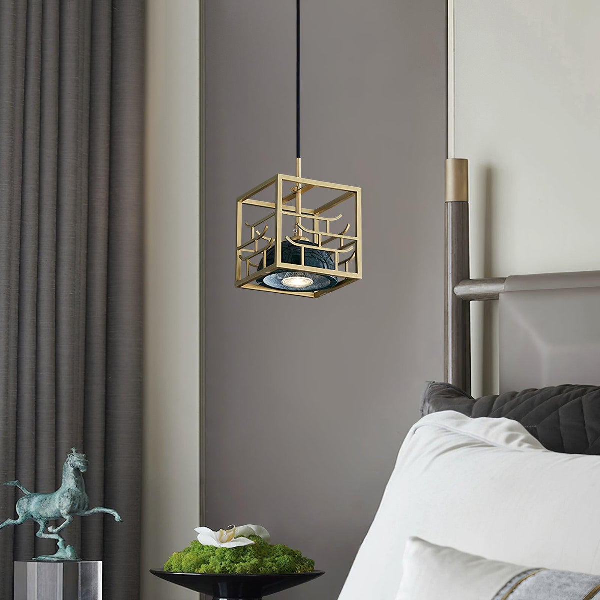 Lantern Square Brass and Marble Pendant Light for Modern Interiors