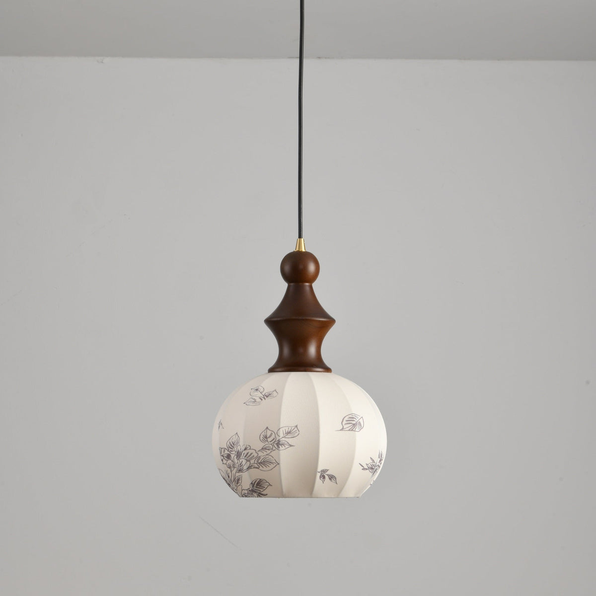 Lanterna Pearl Pendant Light – Walnut Wood & Brass Designer Ceiling Lamp