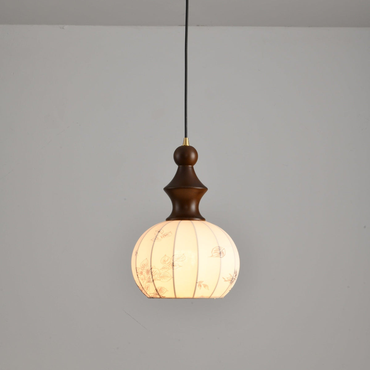 Lanterna Pearl Pendant Light – Walnut Wood & Brass Designer Ceiling Lamp