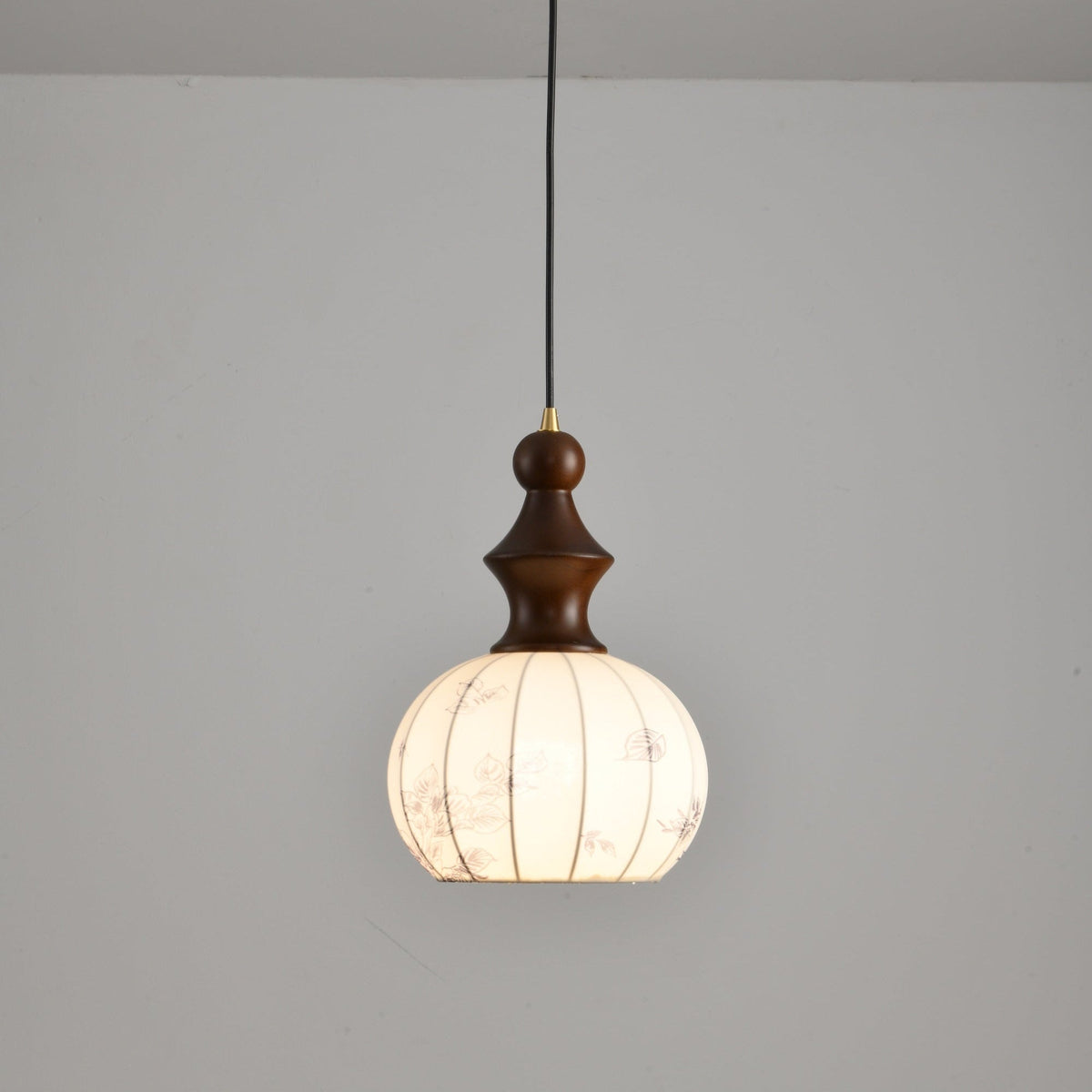 Lanterna Pearl Pendant Light – Walnut Wood & Brass Designer Ceiling Lamp