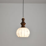 Lanterna Pearl Pendant Light – Walnut Wood & Brass Designer Ceiling Lamp