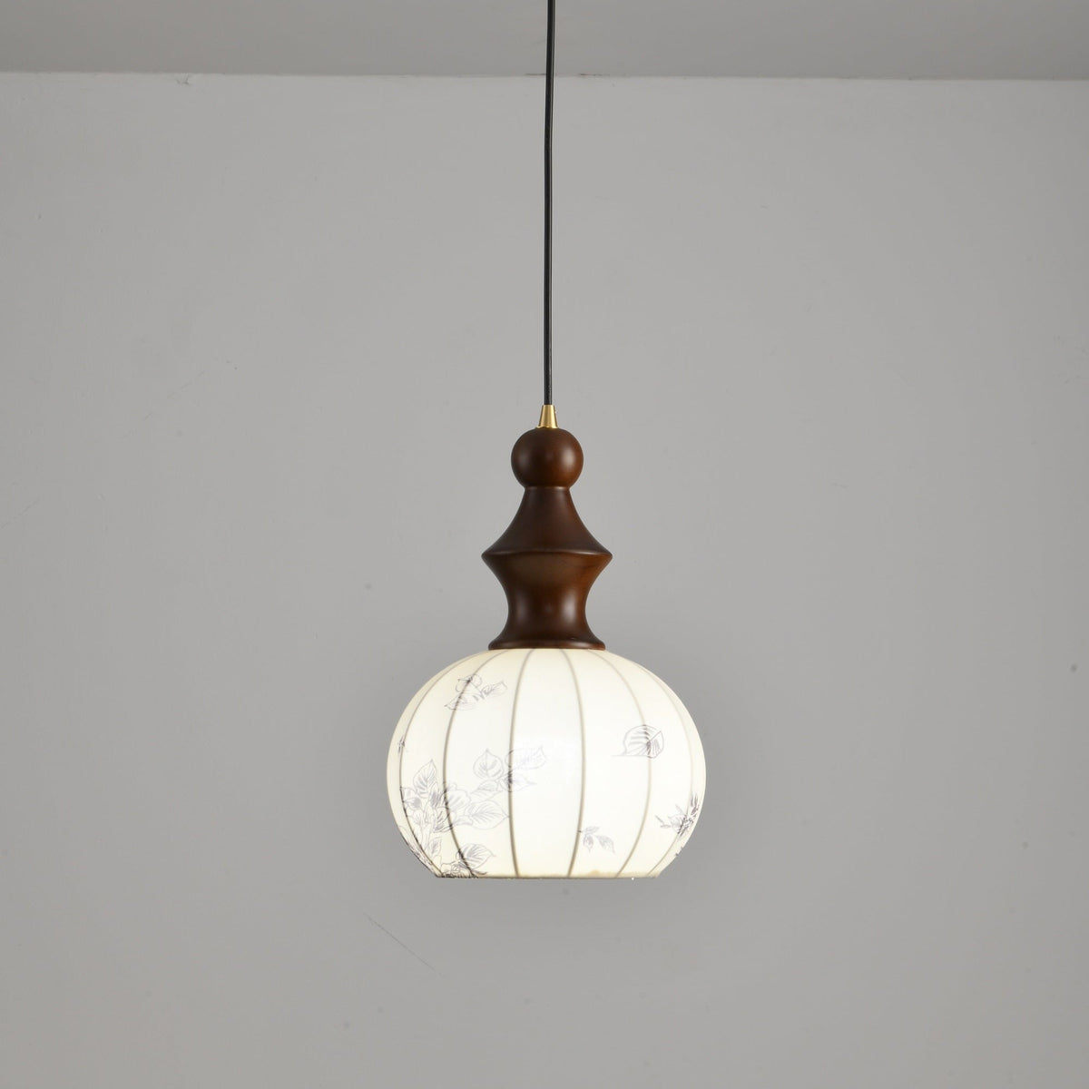 Lanterna Pearl Pendant Light – Walnut Wood & Brass Designer Ceiling Lamp