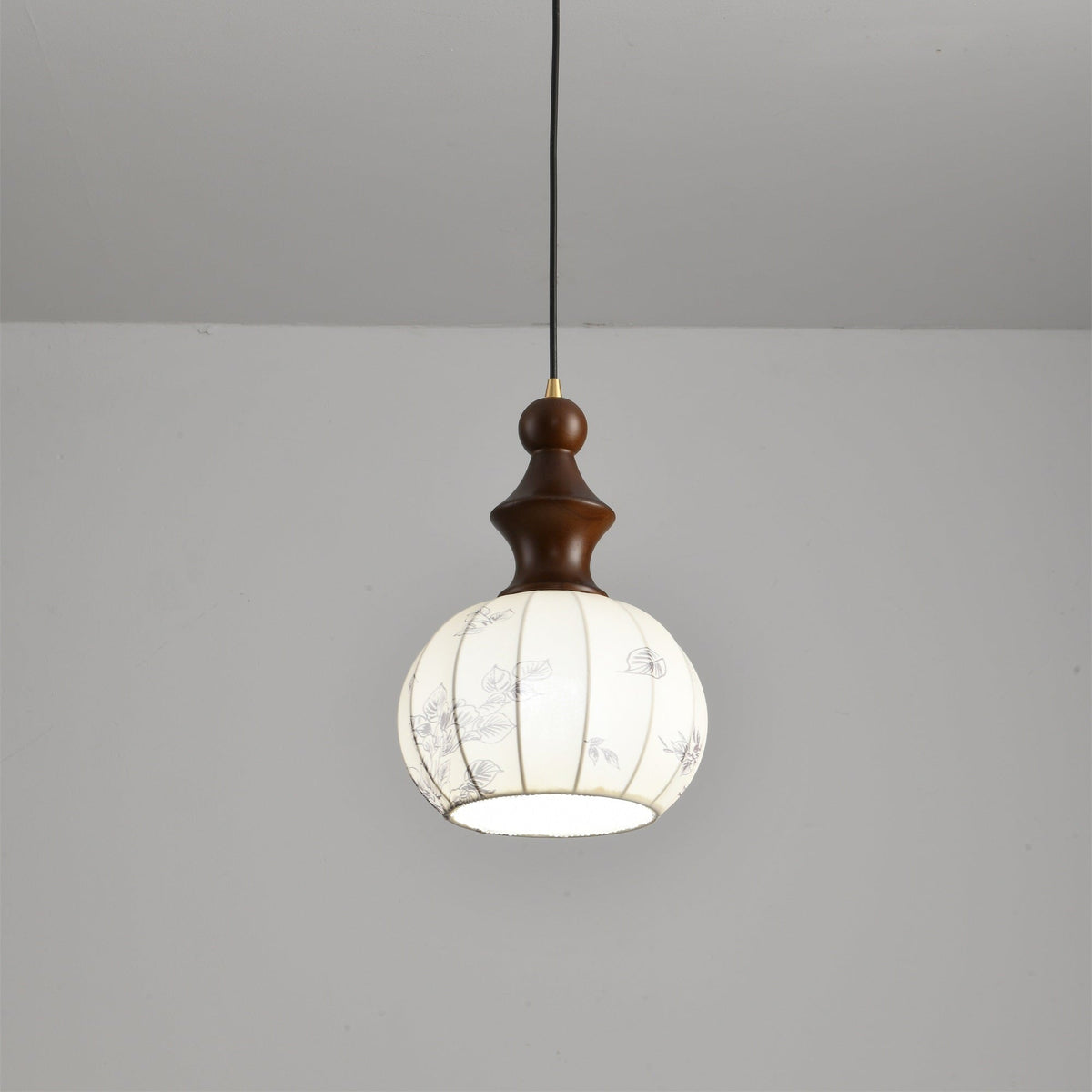 Lanterna Pearl Pendant Light – Walnut Wood & Brass Designer Ceiling Lamp