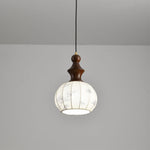 Lanterna Pearl Pendant Light – Walnut Wood & Brass Designer Ceiling Lamp