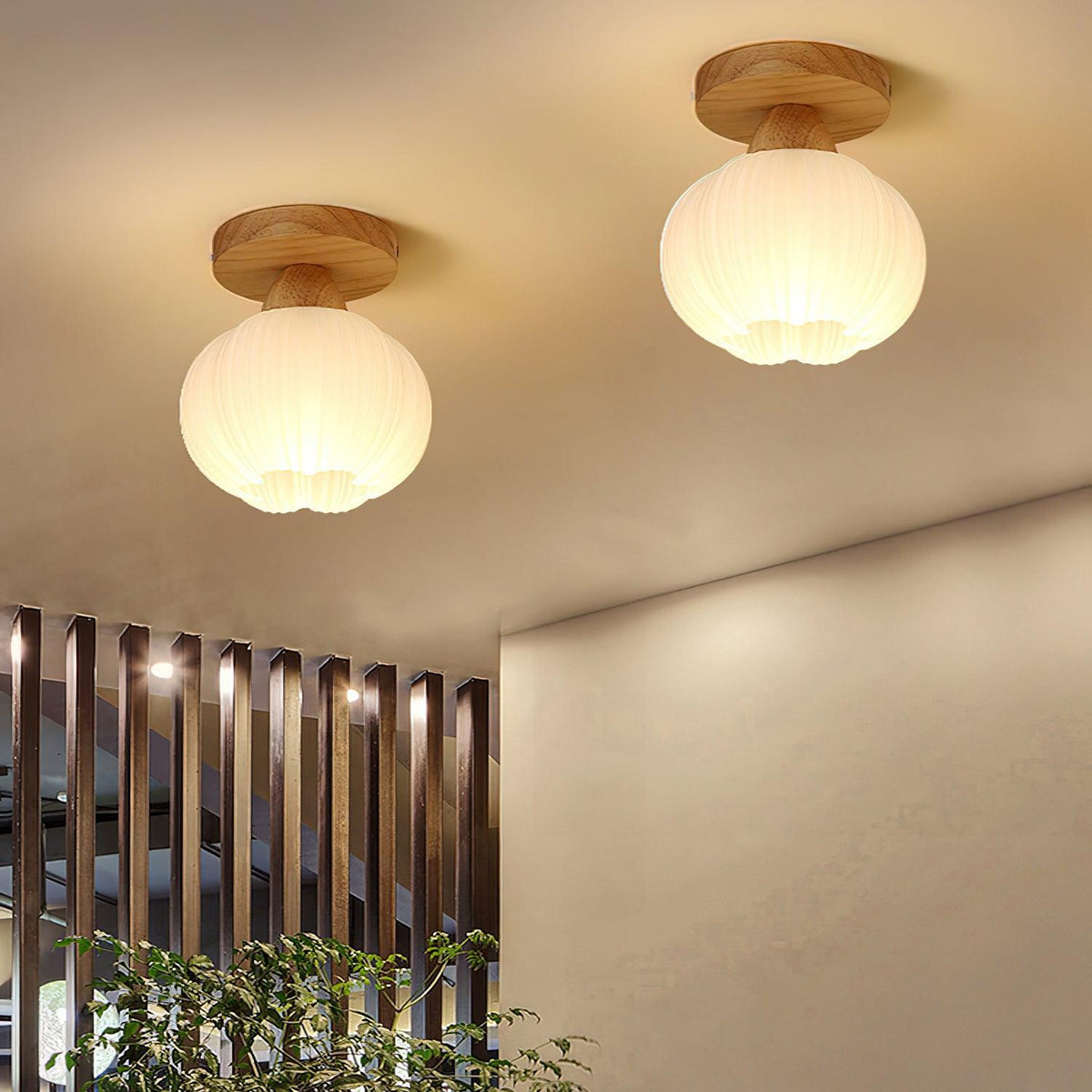 Large Flower Bag Ceiling Lamp in Wood and Acrylic for Modern Interiors