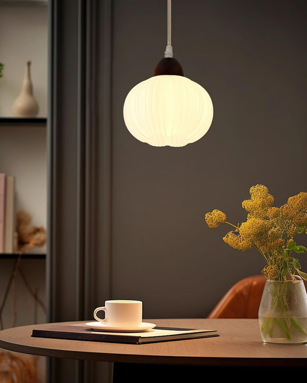 Large Flower Bag Pendant Light – Wooden & Acrylic Modern Hanging Lamp for Dining Room