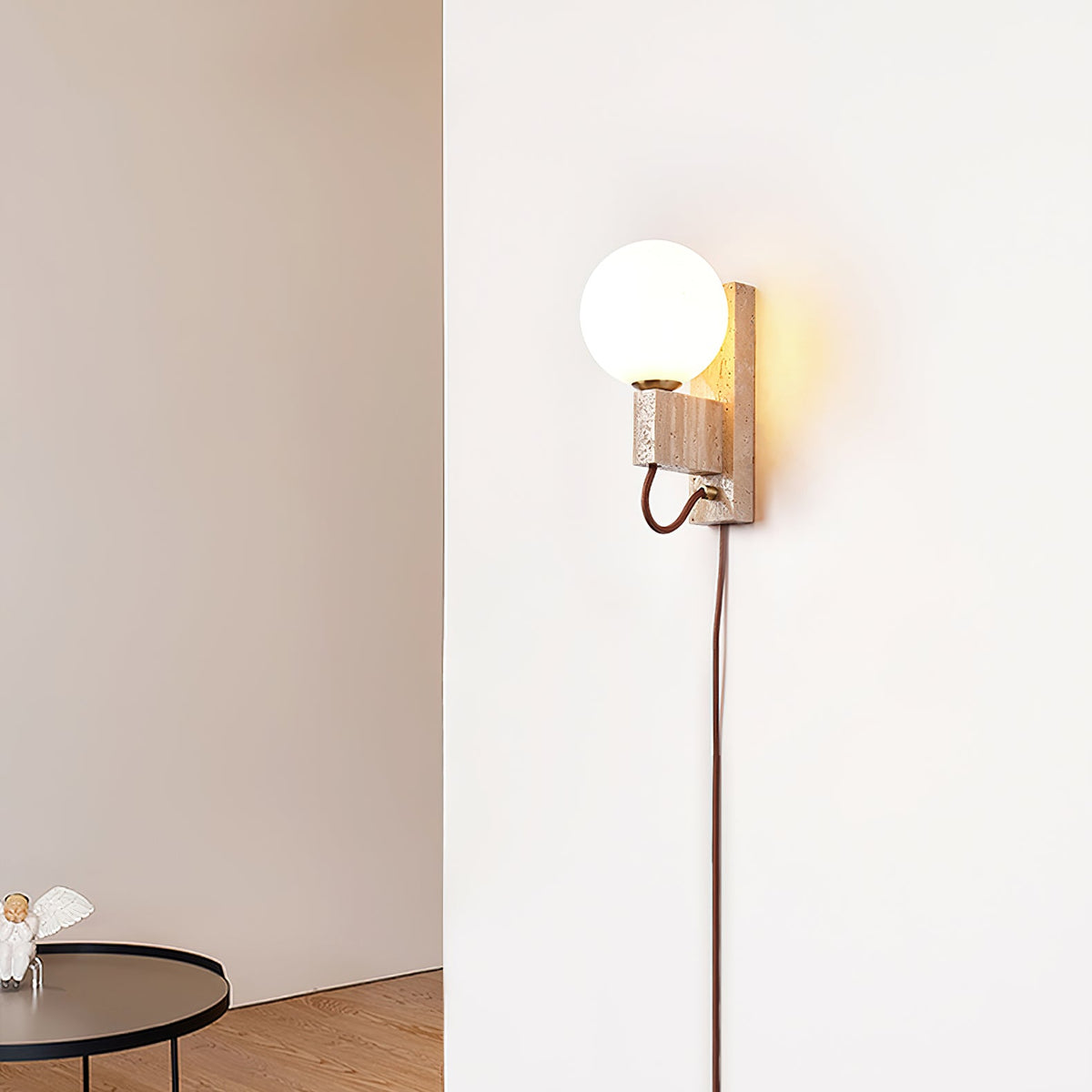 Atlas Globe Wall Sconce in Travertine and Opal Glass