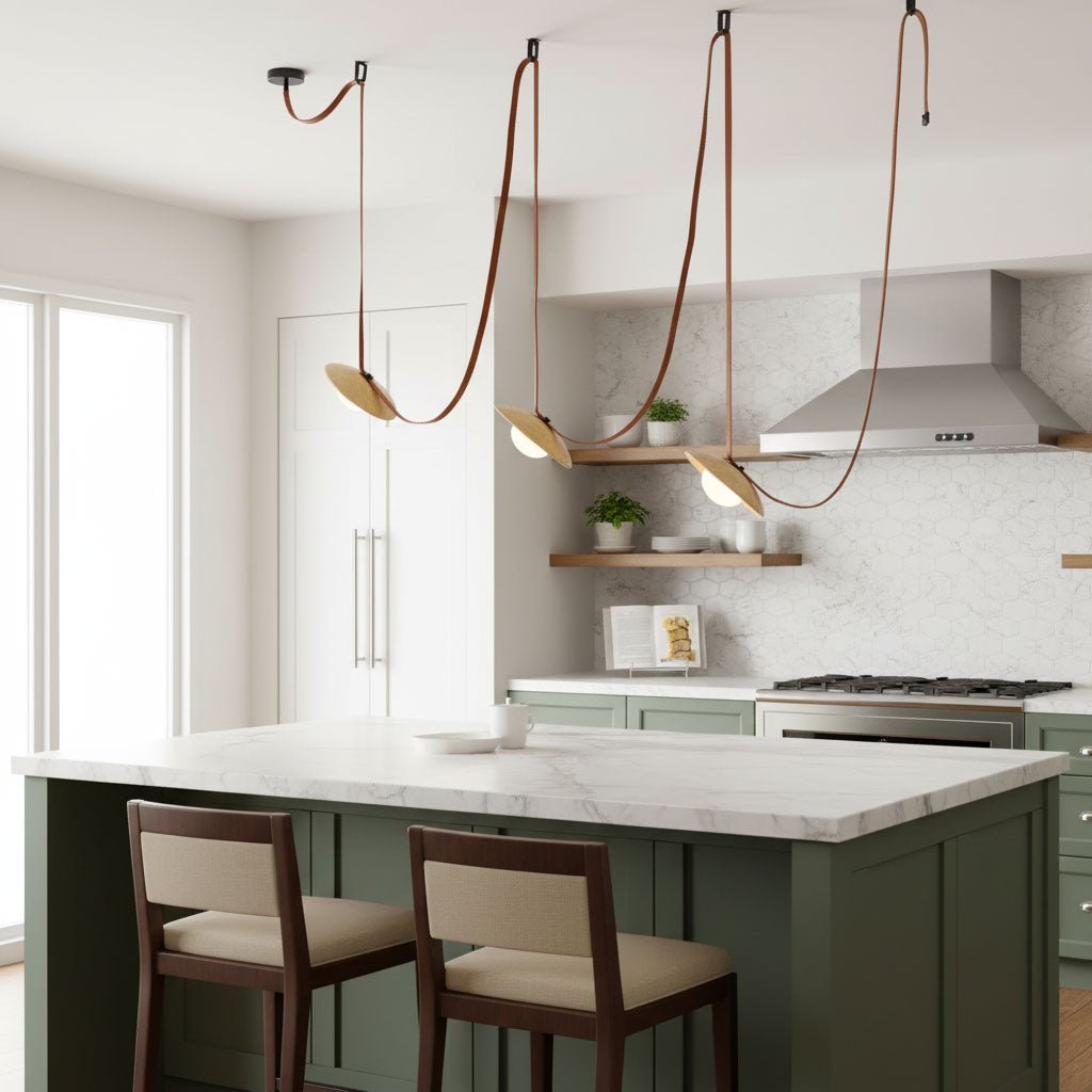 Lasso Stone Pendant Light — Sculptural Travertine & Leather Hanging Lamp