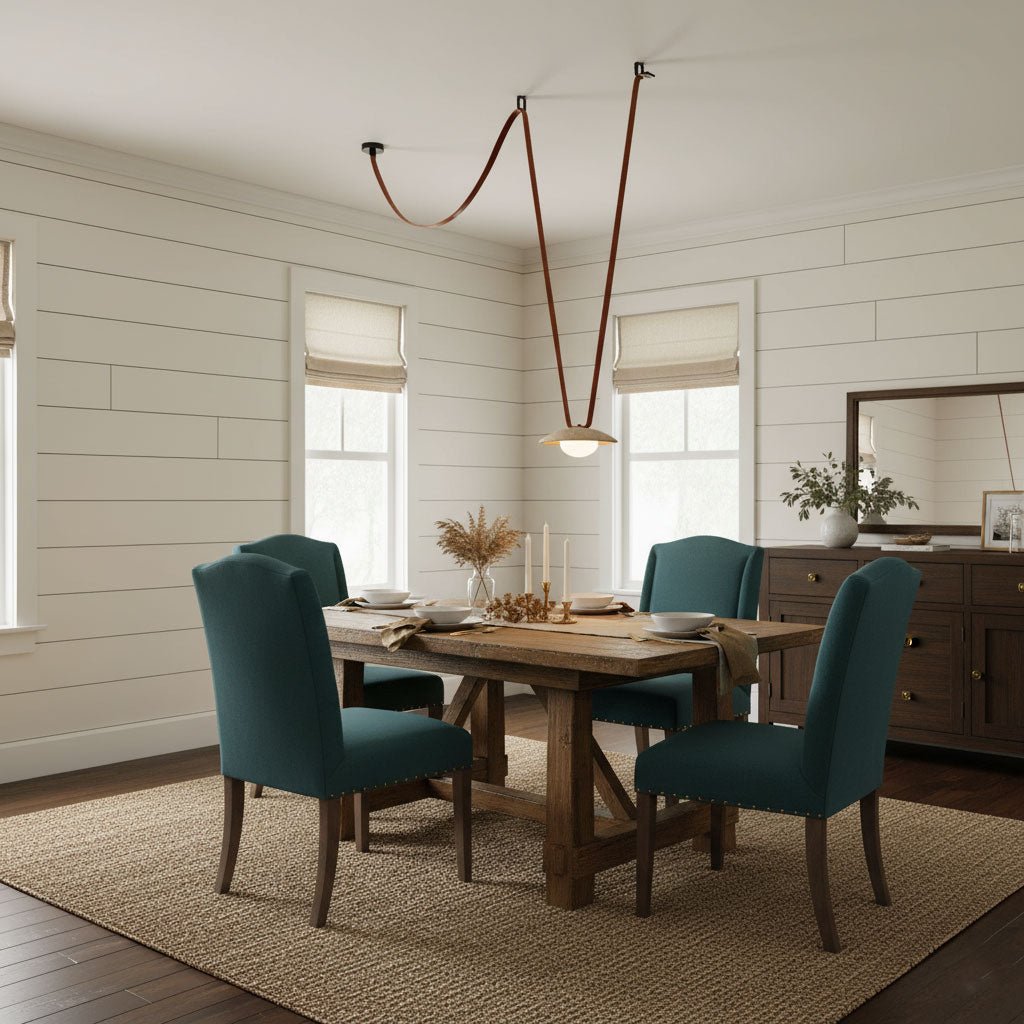 Lasso Stone Pendant Light — Sculptural Travertine & Leather Hanging Lamp