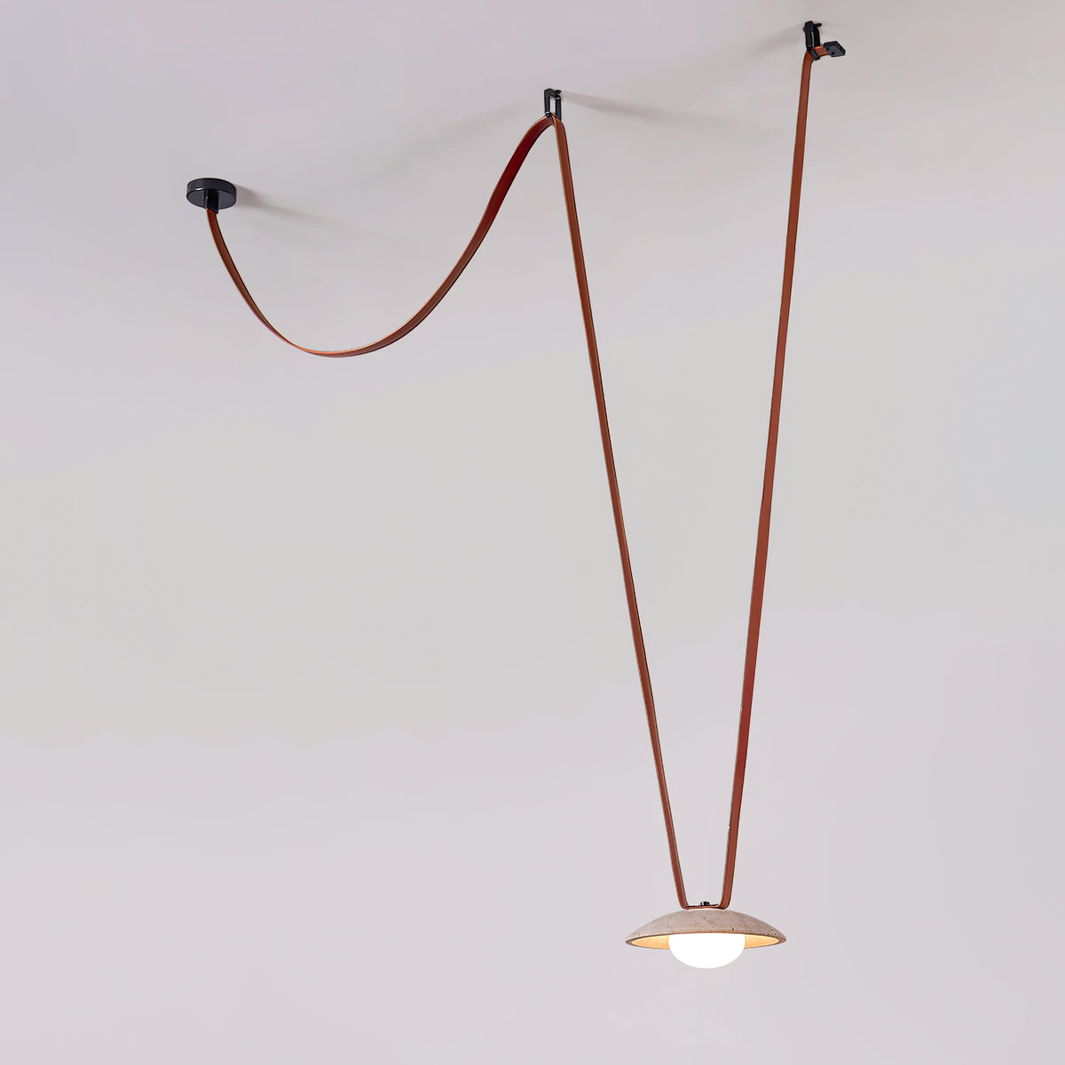 Lasso Stone Pendant Light — Sculptural Travertine & Leather Hanging Lamp