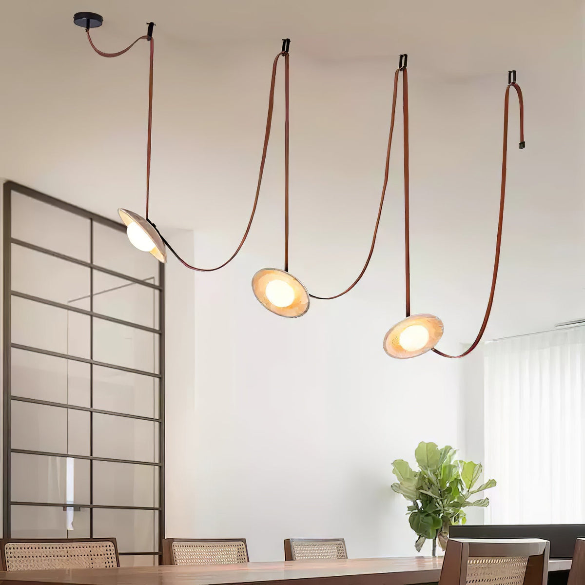 Lasso Stone Pendant Light — Sculptural Travertine & Leather Hanging Lamp