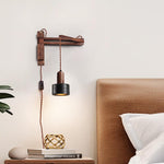 Walnut Swing Arm Wall Sconce with Black Travertine Shade