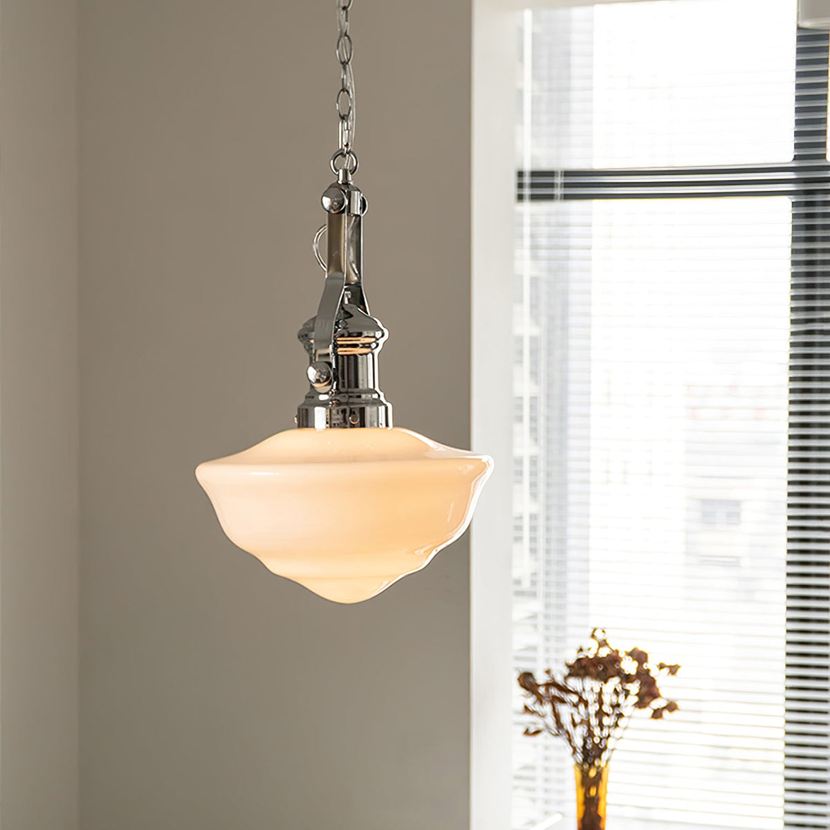 Lavagna Schoolhouse Pendant Light – Handcrafted Glass Shade, Chrome Finish