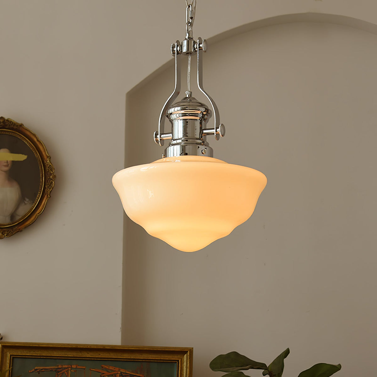 Lavagna Schoolhouse Pendant Light – Handcrafted Glass Shade, Chrome Finish