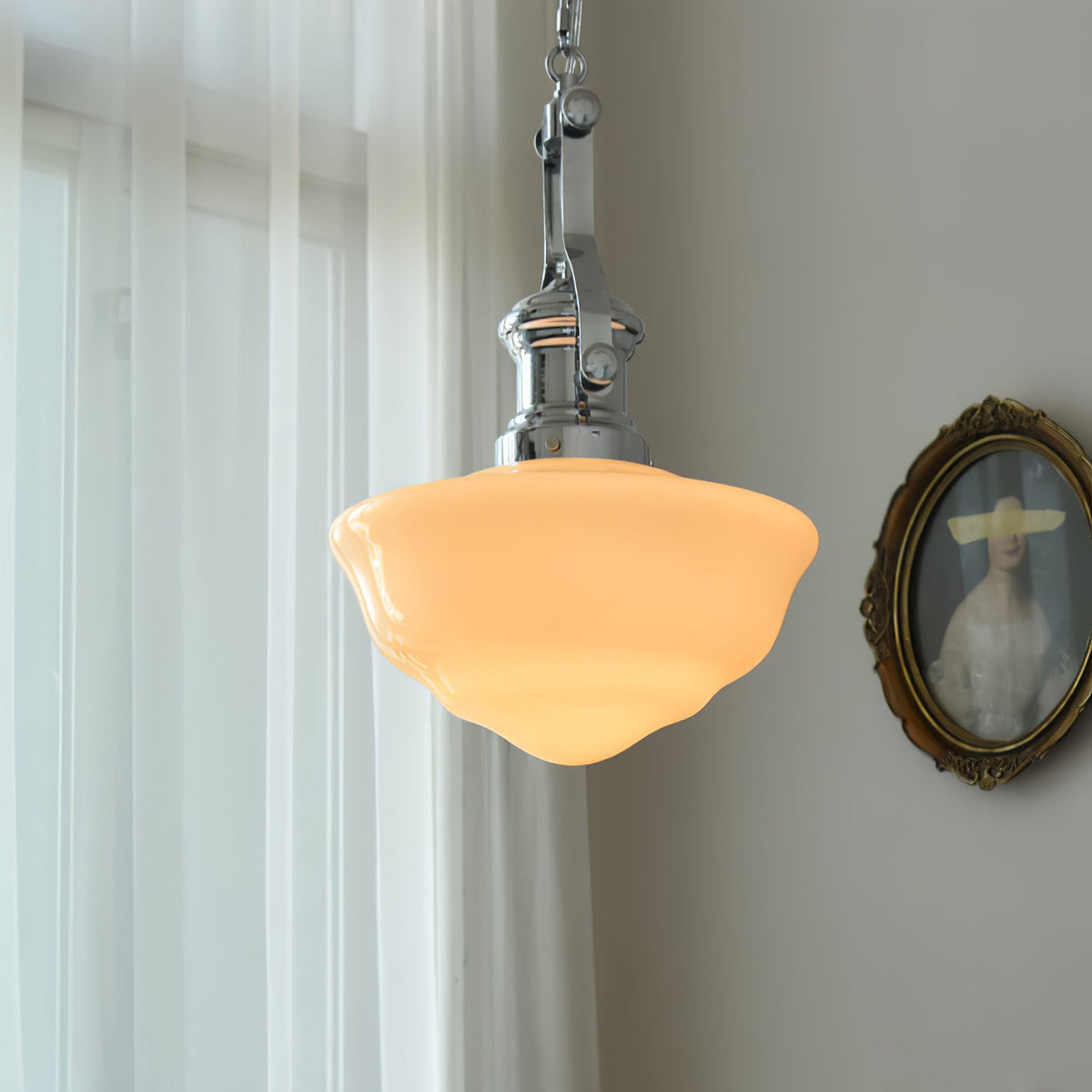 Lavagna Schoolhouse Pendant Light – Handcrafted Glass Shade, Chrome Finish