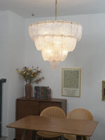 Layered Glass Petal Chandelier – Modern Brass & Glass Pendant Light for Dining Room and Living Room