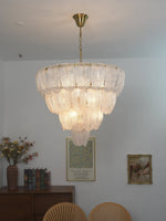 Layered Glass Petal Chandelier – Modern Brass & Glass Pendant Light for Dining Room and Living Room
