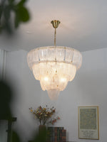 Layered Glass Petal Chandelier – Modern Brass & Glass Pendant Light for Dining Room and Living Room