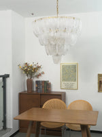Layered Glass Petal Chandelier – Modern Brass & Glass Pendant Light for Dining Room and Living Room