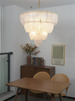 Layered Glass Petal Chandelier – Modern Brass & Glass Pendant Light for Dining Room and Living Room