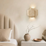 Layered Travertine Wall Sconce with Warm Ambient Glow