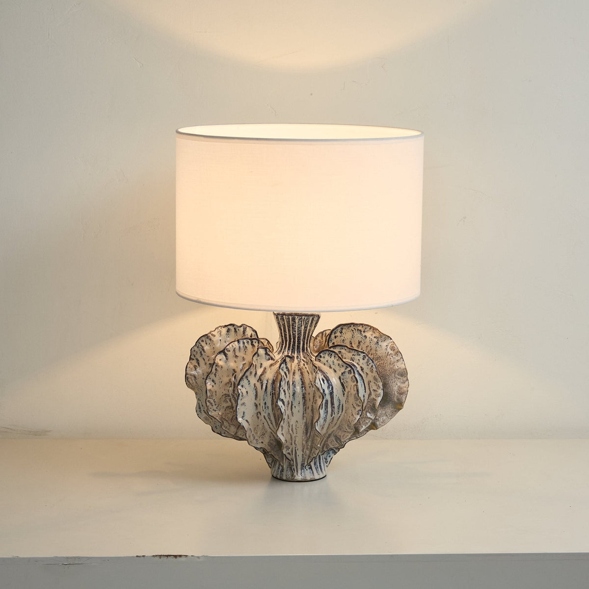 Leaf Ceramic Table Lamp with Fabric Shade for Bedroom and Living Room