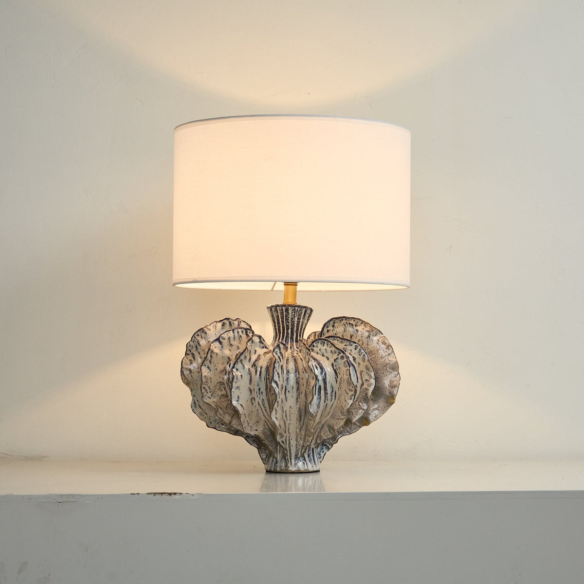 Leaf Ceramic Table Lamp with Fabric Shade for Bedroom and Living Room