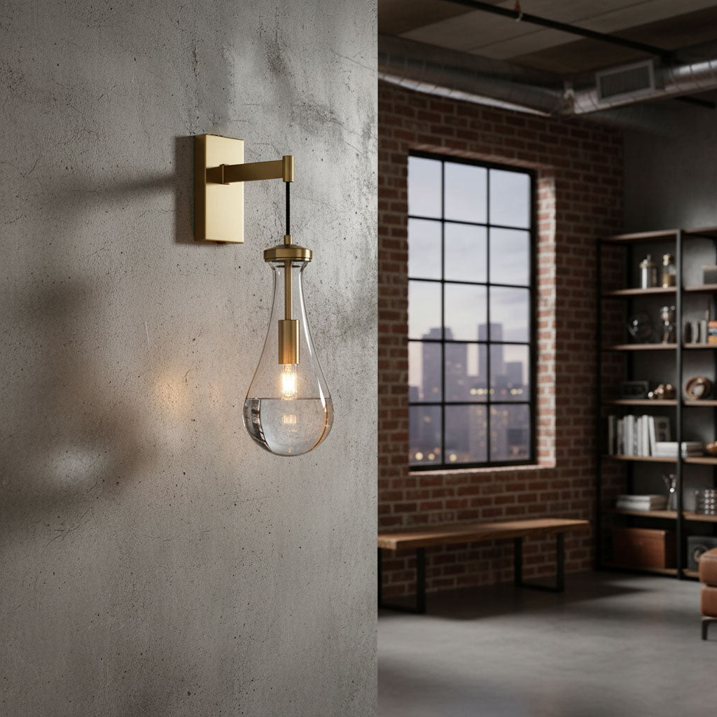 Leontine Brass Glass Teardrop Wall Sconce for Modern Interiors