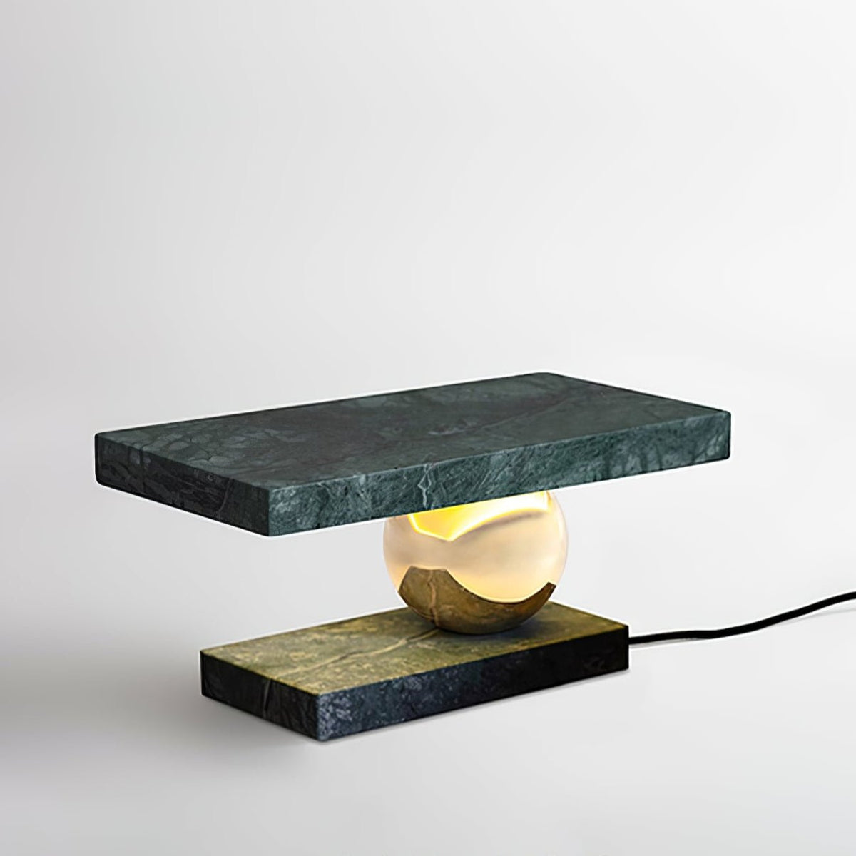 Levoro Stone Table Lamp with Green Marble and Gold Sphere