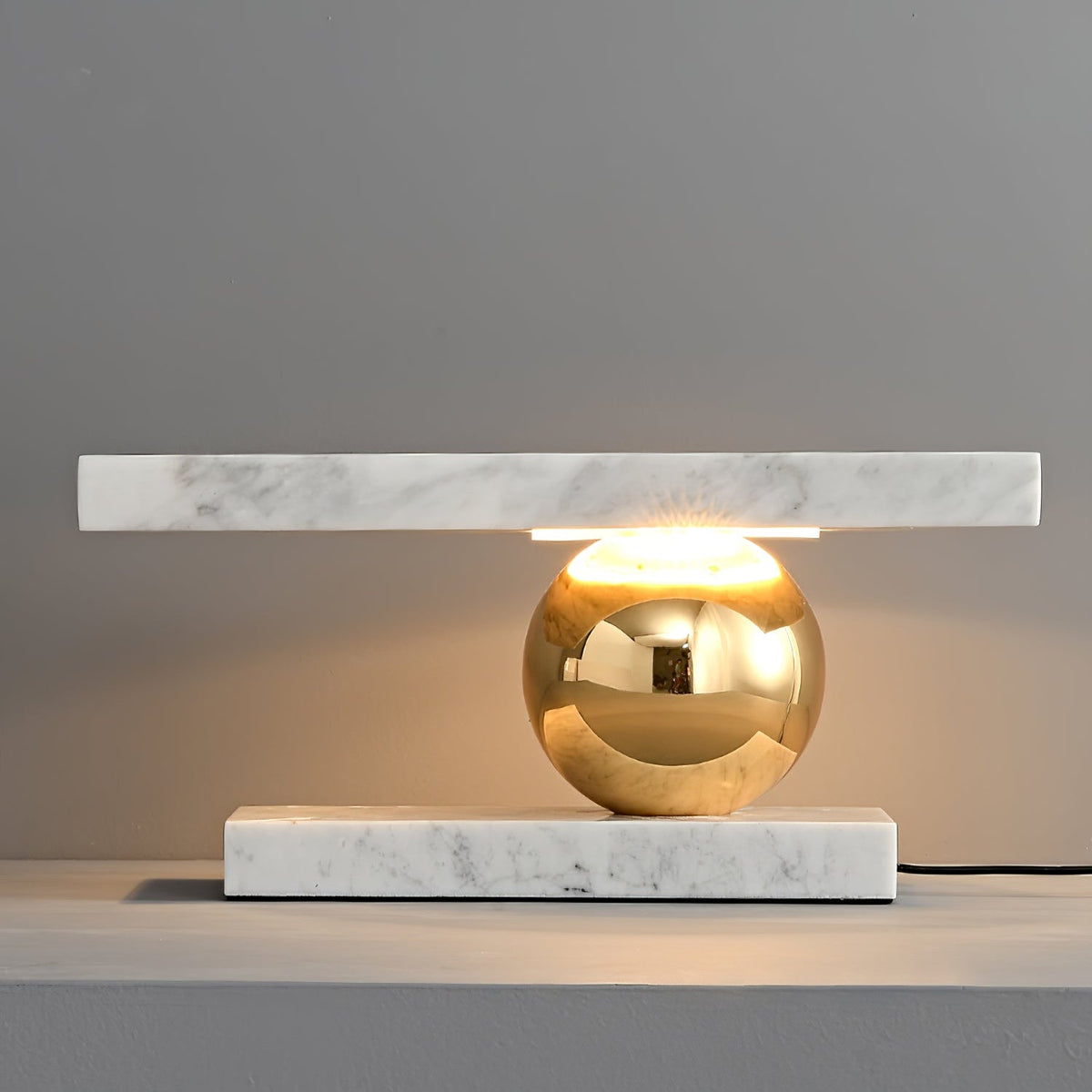 Levoro Stone Table Lamp with Green Marble and Gold Sphere