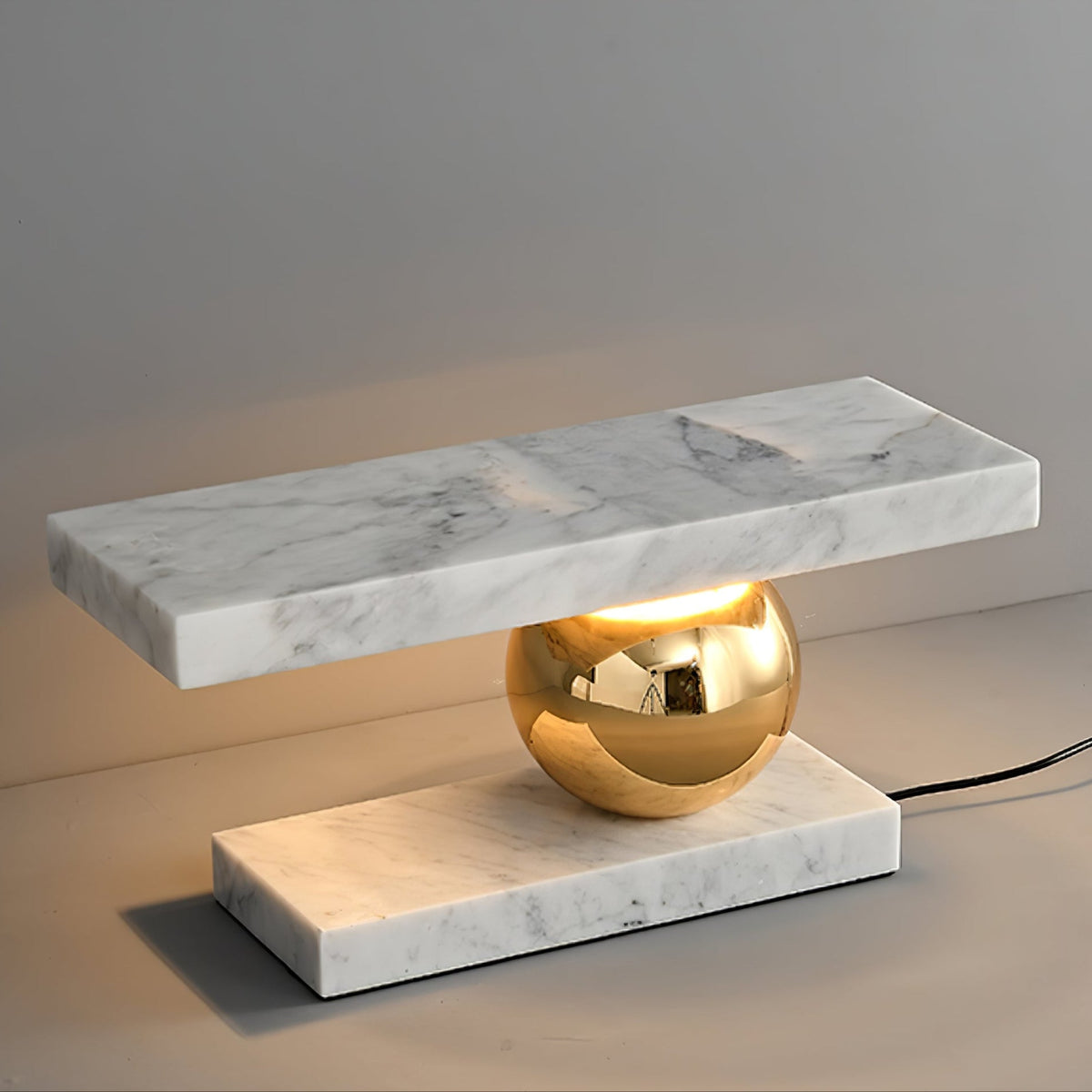 Levoro Stone Table Lamp with Green Marble and Gold Sphere