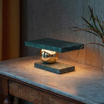 Levoro Stone Table Lamp with Green Marble and Gold Sphere