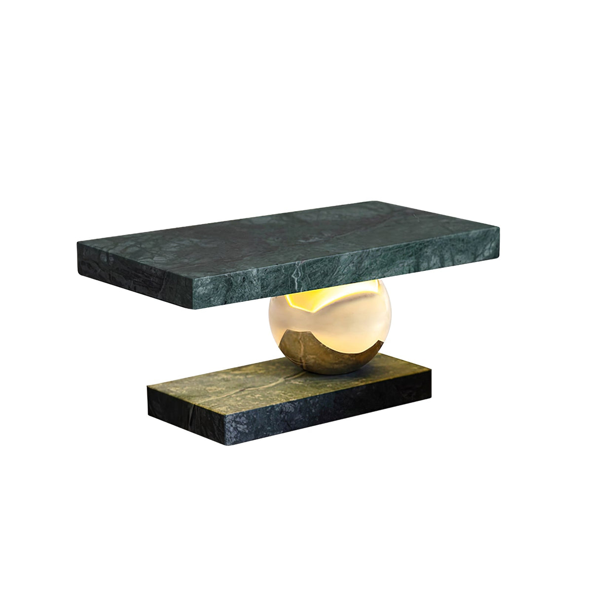 Levoro Stone Table Lamp with Green Marble and Gold Sphere