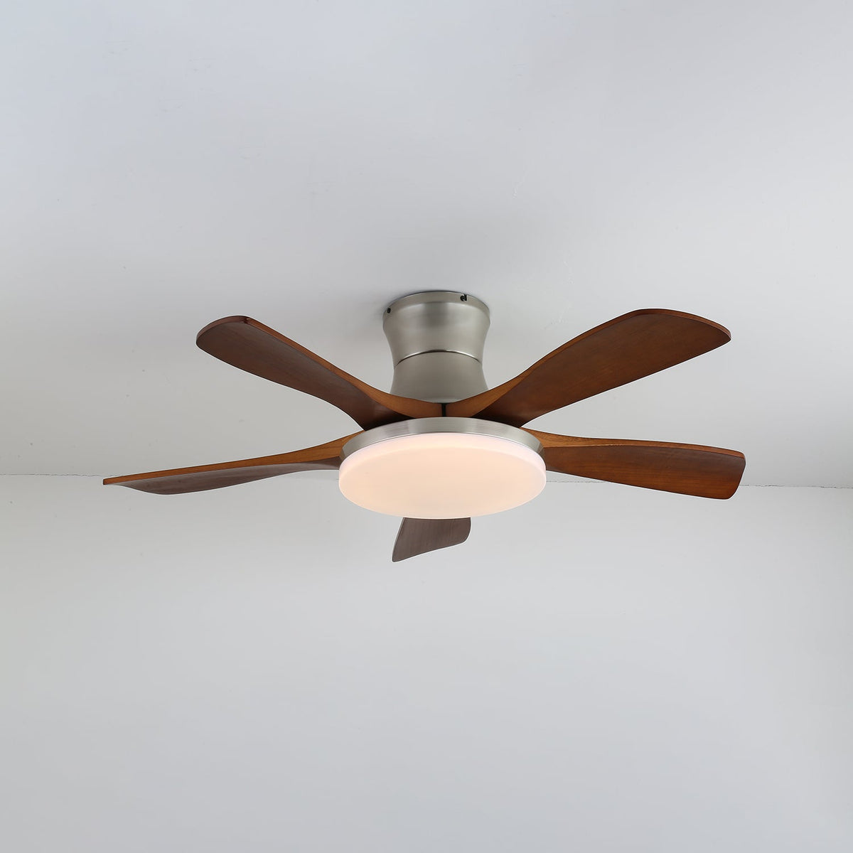 Liam Ceiling Fan Light with LED – Modern Walnut & Brass Fan