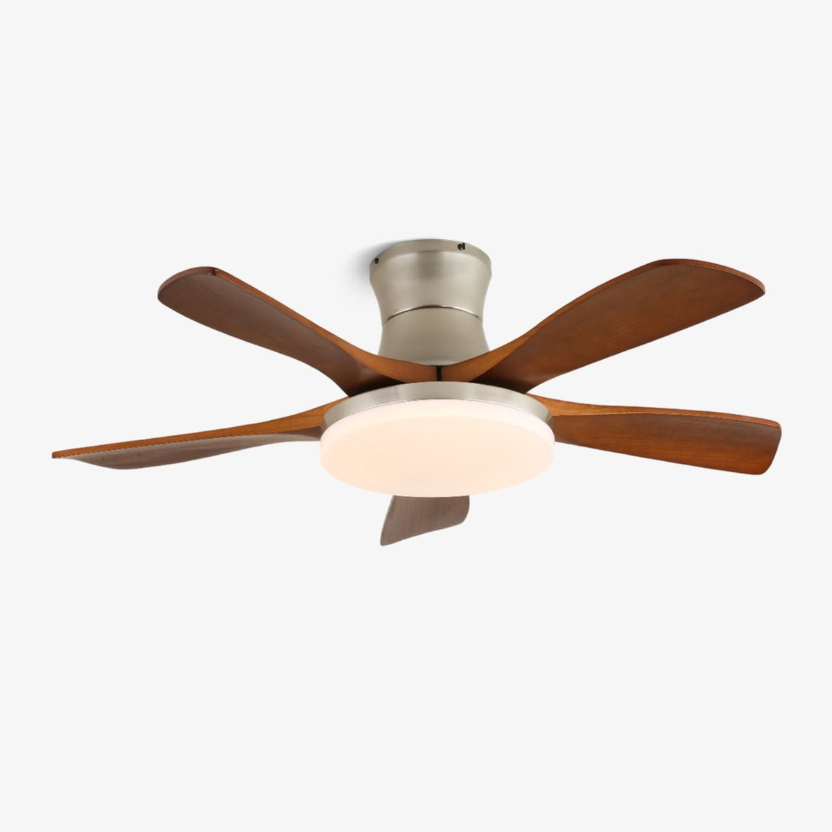 Liam Ceiling Fan Light with LED – Modern Walnut & Brass Fan