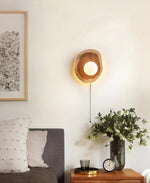 Ligna Wall Sconce in Natural Wood with White Glass Globe