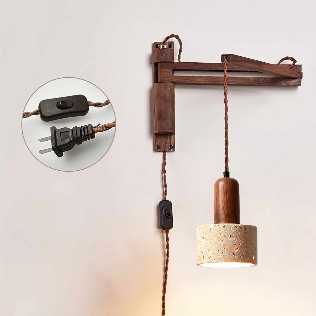 Ligno Arc Wall Sconce in Travertine and Walnut