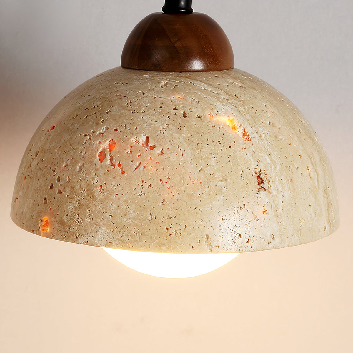 Travertine Dome Wall Sconce with Adjustable Walnut Arm