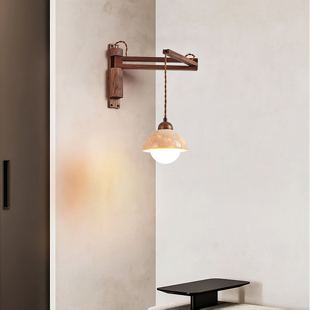 Ligno Arc Wall Sconce in Travertine and Walnut