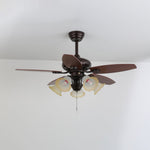 Lily Bloom Ceiling Fan Light with Wood Blades and Amber Glass