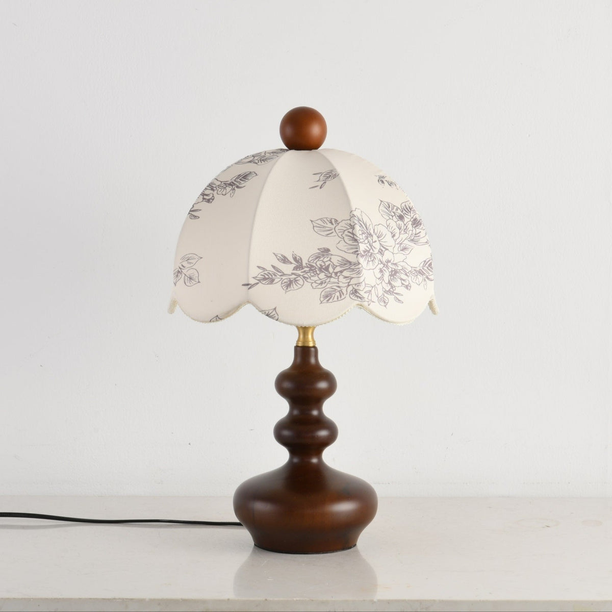 Lilybelle Blossom Table Lamp – Walnut Wood & Fabric Floral Shade