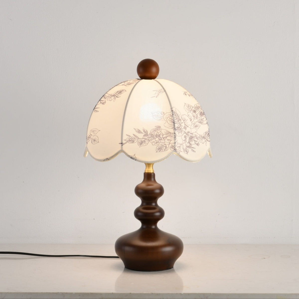 Lilybelle Blossom Table Lamp – Walnut Wood & Fabric Floral Shade