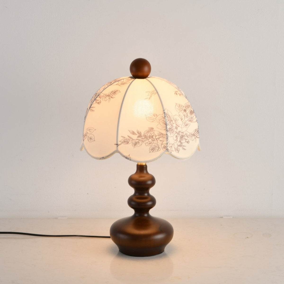 Lilybelle Blossom Table Lamp – Walnut Wood & Fabric Floral Shade