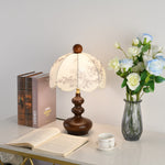 Lilybelle Blossom Table Lamp – Walnut Wood & Fabric Floral Shade