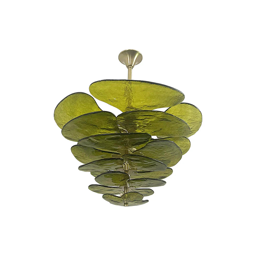 Textured Glass Leaf Green Chandelier