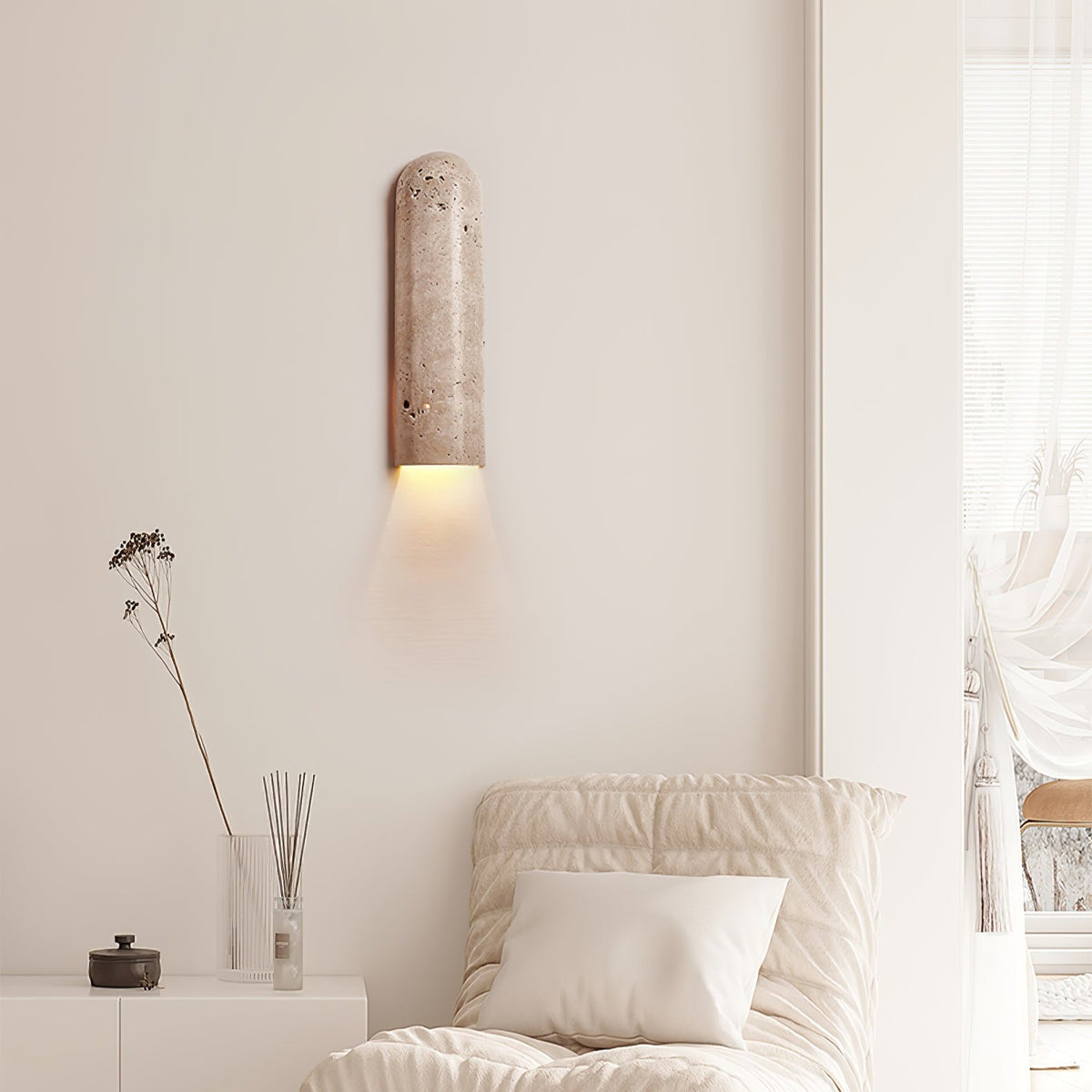 Lina Travertine Wall Sconce – Sculptural Stone Lighting for Modern Interiors
