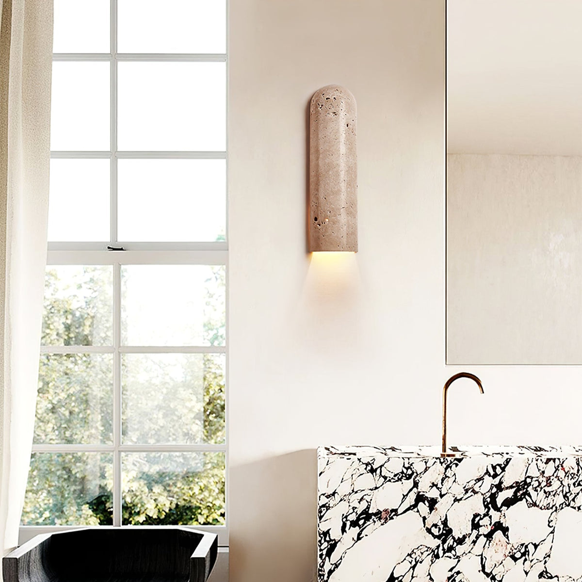 Lina Travertine Wall Sconce – Sculptural Stone Lighting for Modern Interiors