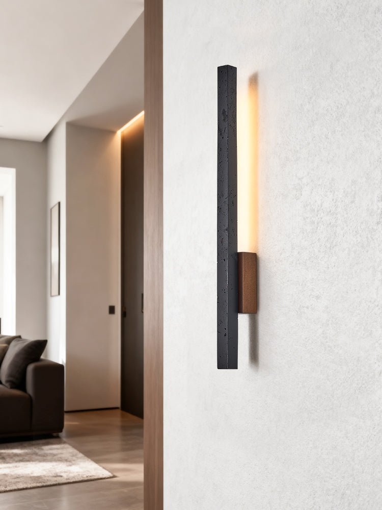 Linaris LED Wall Sconce in Black Travertine and Walnut Wood